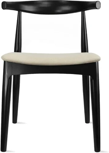 Vista 10 de 2xhome Juego de 2 sillas de comedor de madera maciza Asiento acolchado tapizado de lino beige Silla lateral moderna estilo codo de granja Negro