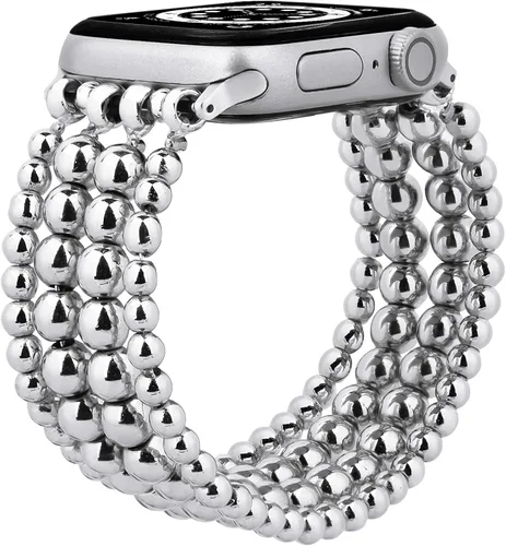Vista 38 de MOFREE - Pulsera de cuentas compatible con Apple Watch Band de 1.496 in/1.575 in/1.614 in/1.65 in (38, 40, 41 y 42 mm) Series Negro/Oro