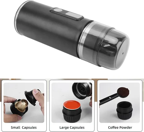 Vista 4 de ZJchao Cafetera portátil, 2 en 1, máquina de café universal totalmente automática, cafetera de café con cable de carga tipo C para oficina, camping