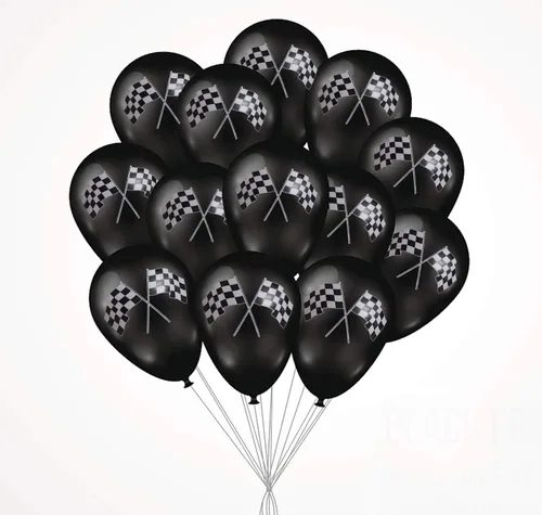Vista 2 de Oringaga 50 globos de fiesta con bandera de coche de carreras a cuadros, suministros de decoración de fiesta temática de automóviles de carreras