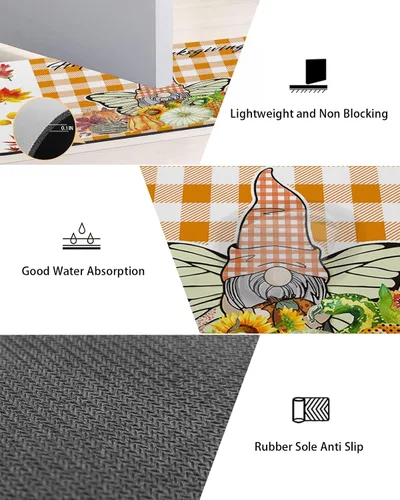 Vista 2 de Thanksgiving Elf Bath Mat for Tub,Non Slip Bathroom Floor Runner Rug Quick Dry & Absorbent Diatomaceous Earth Shower Sink Kitchen Washable