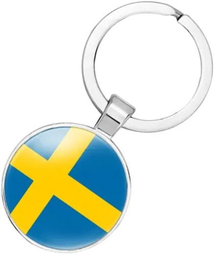 Vista 3 de vmcoatdu Llavero de bandera nacional de Suecia, regalo para hombres y mujeres, llavero de acero inoxidable y materiales de vidrio