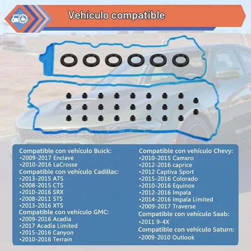 Vista 3 de Conjunto de juntas de tapa de válvulas de motor compatible con vehículos Buick Cadillac Chevy GMC 2008-2017 Lacrosse Enclave, CTS XTS STS ATS