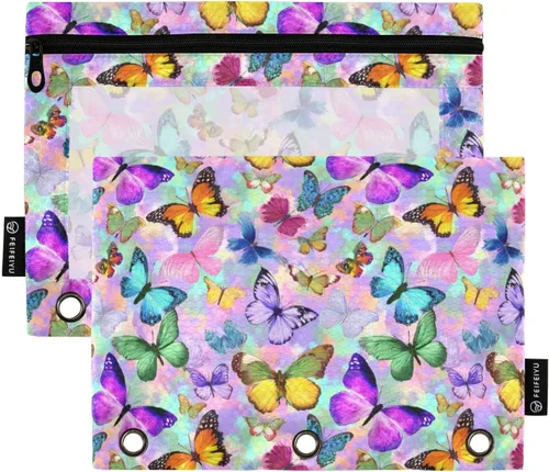 Vista 13 de SHJI Bolsas para carpetas, estuche para lápices Star Galaxy para carpetas de 3 anillas, paquete de 2 bolsas transparentes con cremallera