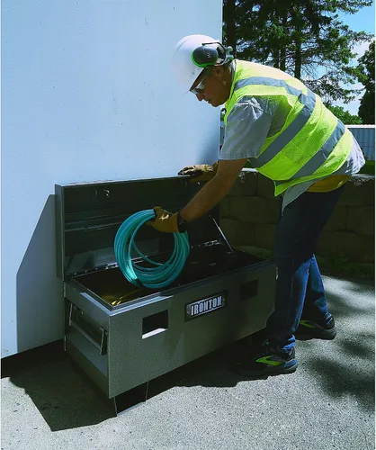 Vista 5 de Ironton Caja de sitio de trabajo de 36 pulgadas – Construcción de acero resistente con tapa bloqueable, cofre de almacenamiento de herramientas