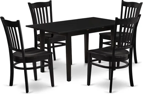 Vista 13 de East West Furniture NOGR3-BLK-W - Juego de mesa de comedor de 3 piezas para espacios pequeños que contiene una mesa de comedor rectangular con hoja