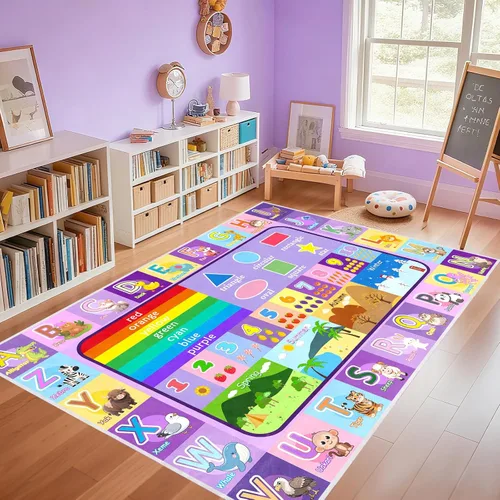 Vista 12 de Alfombra infantil para sala de juegos, dormitorio, 2.5 x 4 pies, alfombra educativa ABC para aula, guardería, alfombra antideslizante de aprendizaje