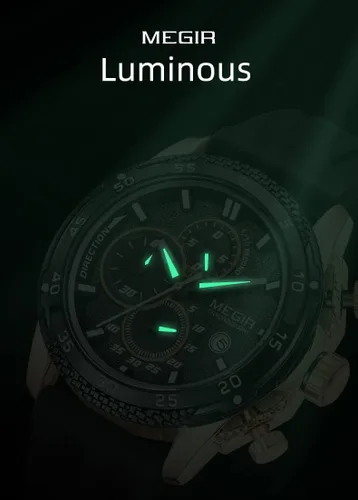 Vista 4 de MEGIR Reloj de pulsera de cuarzo con cronógrafo y correa de silicona para hombre, con fecha automática, manecillas luminosas, 3 ATM, impermeable