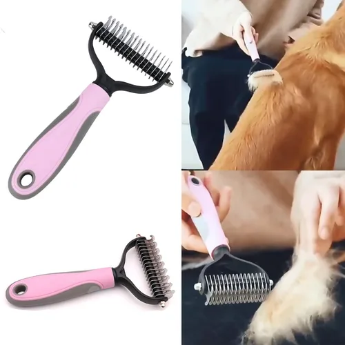 Vista 3 de Juego de 7 cepillos para perros, cepillo de limpieza para perros, cepillo autolimpiante con cortauñas, peine para pulgas y cepillo de baño de champú