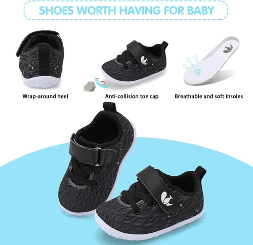 Vista 4 de FEETCITY Zapatillas de bebé para niños y niñas, zapatos para primeros pasos, zapatos de cuna para recién nacidos, zapatos sin cordones para niños