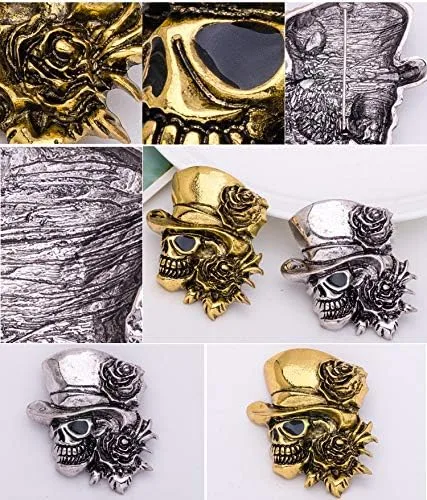 Vista 4 de Flairs New York - Broche de solapa esmaltado hecho a mano Día de los Muertos Rosa Plata