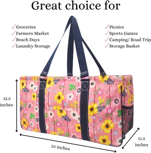 Vista 342 de NGIL Bolsa de comestibles reutilizable extra grande plegable de gran tamaño para comestibles, almacenamiento, picnic, playa, Estampado