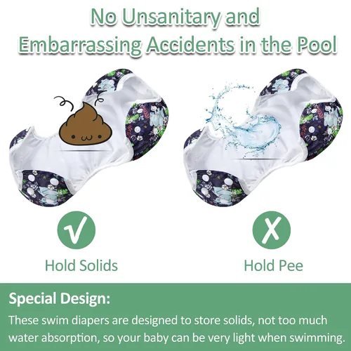 Vista 5 de Wegreeco Pañal de natación reutilizable ajustable para bebés y niños pequeños (planta, grande, paquete de 3)