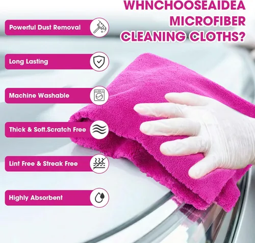 Vista 4 de Shimeyao 30 Pcs 12.5 × 12.5 Inch Microfiber Towels for Cars, Fuchsia