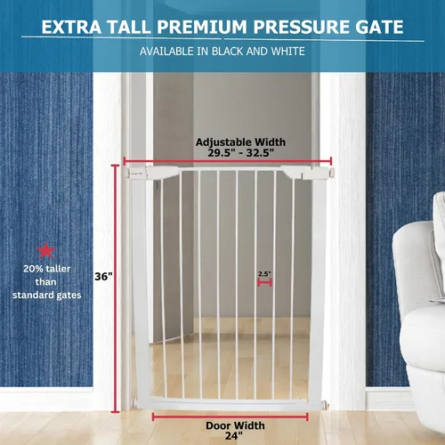Vista 2 de Cardinal Gates XTPPG - Puerta para bebé extra alta montada a presión, puerta ajustable para perros, puerta de seguridad de acero de 36 pulgadas
