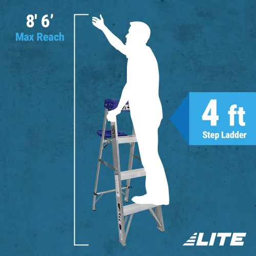 Vista 5 de LITE Escalera de aluminio de 4 pies con bandeja de herramientas, capacidad de carga de 250 libras, tipo I, LP-2111-04