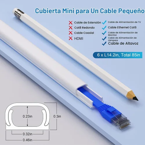 Vista 2 de ZhiYo Cubiertas de Cable de 85 pulgadas para Cables en la Pared, 1 Mini Ocultador de Cables de Pared, Cubiertas de Cable Autoadhesivas para Cables