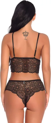 Vista 5 de Lziizl - Conjunto sexy de bralette y bragas de encaje para mujer (2 piezas, talla S-XXL)