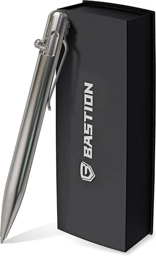 Vista 4 de BASTION® Bolígrafo de acción de perno de lujo, bolígrafo profesional duradero con punta fina, bolígrafo táctico EDC recargable de tinta – 100% acero