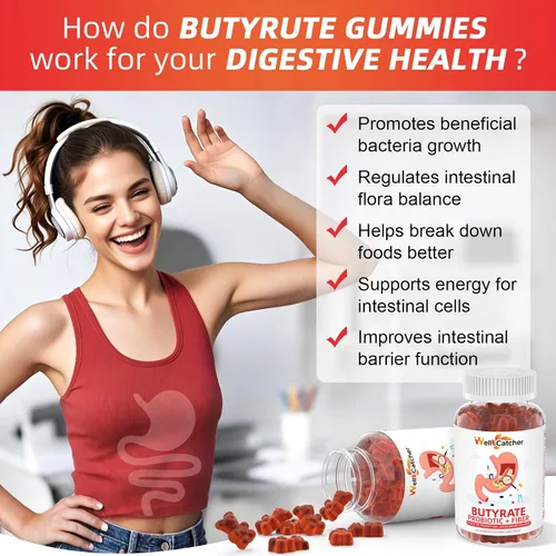 Vista 3 de Gomitas de butirato Suplemento para la salud intestinal: butirato con probióticos y fibra prebiótica gomitas para mujeres y hombres sin azúcar Apoyo