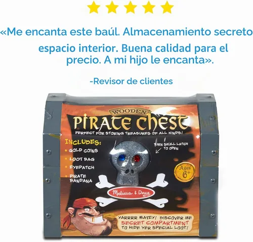 Vista 5 de Melissa & Doug Conjunto de juego de simulación de cofre pirata de madera