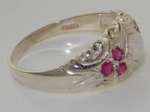 Vista 4 de Anillo de plata de ley 925 auténtico ópalo y rubí para mujer