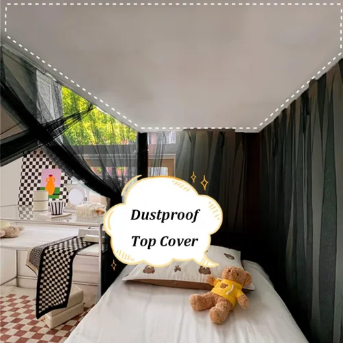 Vista 4 de 4 postes esquineros para dormitorio de estudiantes, litera, mosquitera, para cama, cortinas de cama para estudiantes, dormitorio, escuela Negro