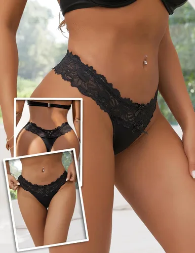 Vista 14 de ohyeah Tangas sexy de encaje tangas bragas de tiro bajo ropa interior para mujer de algodón entrepierna braga tangas bragas 4-18