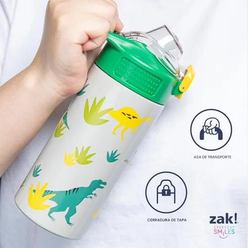 Vista 6 de Zak Designs Bluey Sage - Botella de agua para niños para la escuela o viajes, botella de agua de acero inoxidable de 14 onzas con popote, asa y tapa