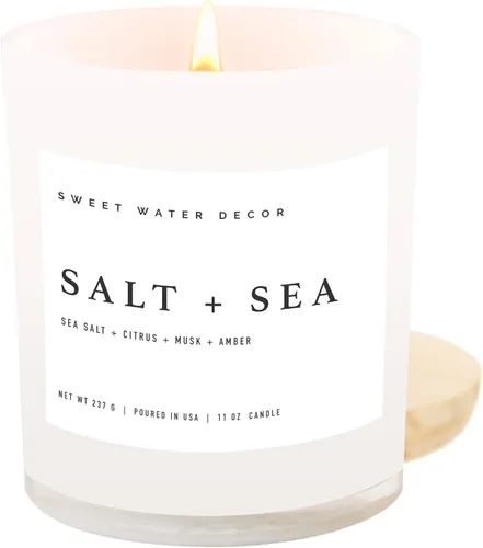 Vista 23 de Sweet Water Decor - Vela de soja Cashmere and Vanilla, aroma cachemira suave, sándalo, jazmín y vainilla, frasco blanco de 11 onzas + tapa