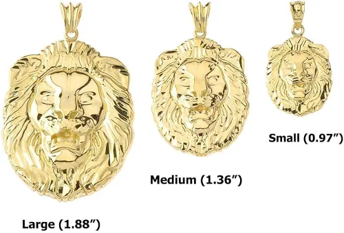 Vista 4 de Dije colgante de cabeza de león con corte brillante de oro amarillo de 14 quilates elección de talla S M o L Metal