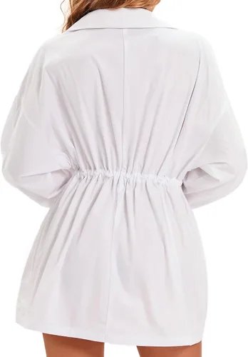 Vista 4 de Just Quella Camisa de gran tamaño con cuello abotonado blanco para mujer, Blanco