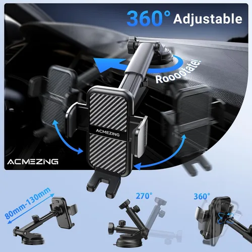 Vista 10 de ACMEZING - Soporte 3 en 1 para teléfono de automóvil, ventosa y soporte para salpicadero de ventilación 122+LBS Strongest Suction & Stable Clamp