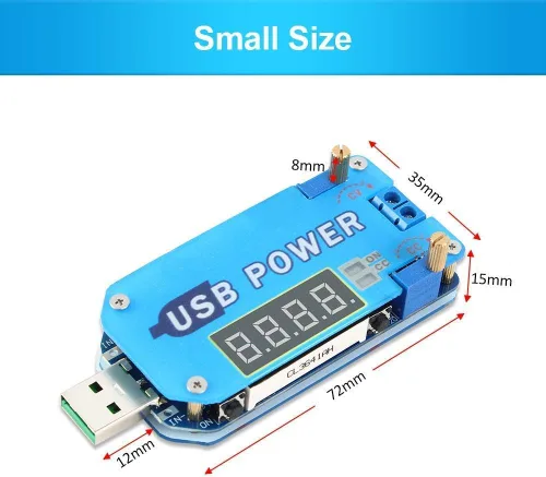 Vista 6 de PEMENOL Convertidor de voltaje Buck Boost de 15 W DC-DC, 5 V a 3.3 V 9 V 12 V 24 V 30 V CVCC módulo de alimentación USB ajustable con carcasa