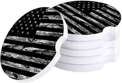 Vista 2 de Portavasos para automóvil para mujeres/hombres, paquete de 2 posavasos absorbentes de cerámica para bebidas, diseño de camuflaje con bandera