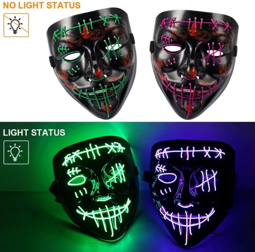 Vista 3 de Lumiparty Máscara de La Purga de Halloween para adultos y niños, máscara de miedo con luz LED, disfraz de cosplay para Halloween, festival