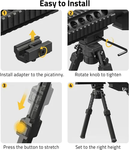 Vista 2 de CVLIFE Picatinny - Bípode para rifle con adaptador de altura ajustable, bípode de rifle resistente y duradero para caza Bipods for Rifles
