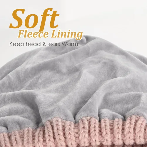 Vista 51 de FURTALK Gorros de invierno para mujer, con forro polar, gorro de punto holgado y cálido, gorro de esquí