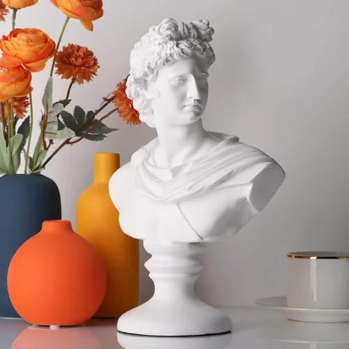 Vista 6 de XMGZQ Estatua griega de David de 11.8 pulgadas, busto romano clásico para Apolo, escultura de mitología griega grande para decoración del hogar