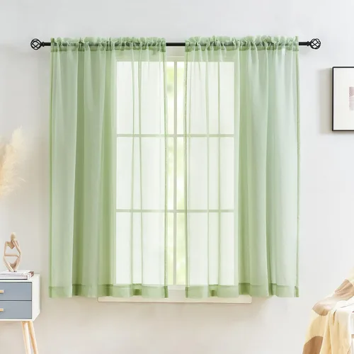 Vista 35 de MYSTIC-HOME Juego de cortinas de niveles transparentes blancas para cocina de 24 pulgadas de largo, tratamiento de cortinas para ventanas pequeñas