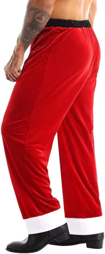 Vista 4 de YOOJOO Disfraz de Papá Noel de terciopelo rojo para hombre, disfraz de Papá Noel, pantalones largos