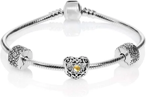 Vista 3 de MiniJewelry - Abalorio de plata de ley con forma de corazón para pulseras, diseño de corazón con texto en inglés