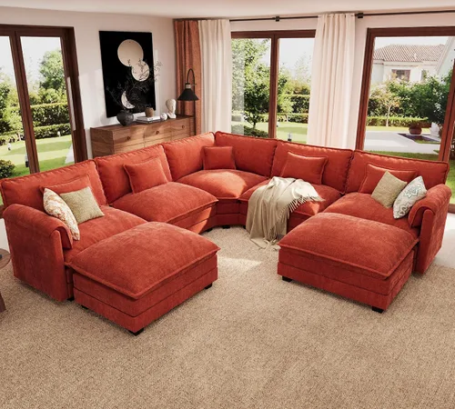 Vista 39 de ELUCHANG Sofá Seccional Modular en Forma de L de 113 pulgadas, cómodo sofá nube de 4 asientos con otomana móvil, sofá de asiento profundo para sala