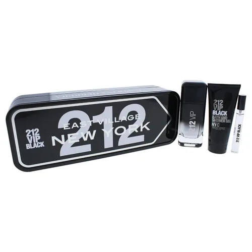 Vista 3 de Carolina Herrera 212 Vip Black para hombre, juego de regalo de 3 piezas, spray EDP de 3.4 onzas, gel de baño y ducha de 3.4 onzas, espray EDP