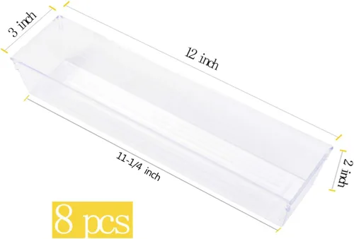 Vista 2 de Bandeja organizadora de cajones de plástico transparente para clóset de tocador, bandeja de almacenamiento para maquillaje, utensilios de cocina