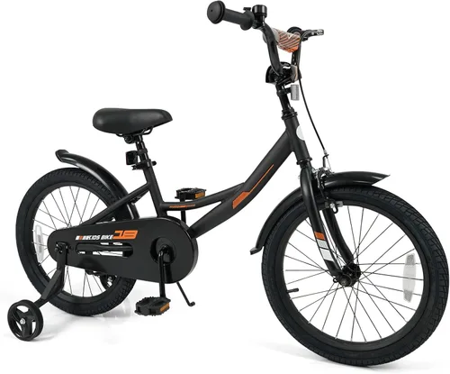 Vista 17 de BABY JOY Bicicleta para niños, bicicleta deportiva de 12 a 18 pulgadas con ruedas de entrenamiento extraíbles, asiento y manubrio ajustables, freno