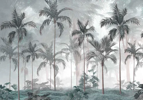 Vista 3 de Papel pintado de bosque tropical, palmera, mural de pared para dormitorio