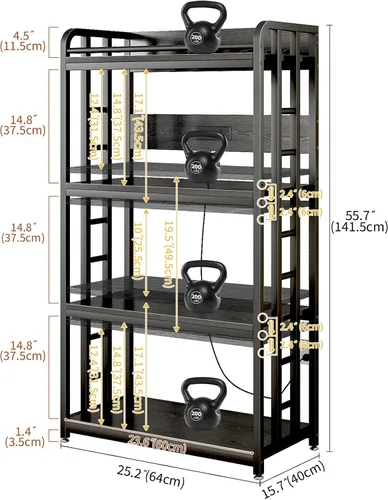 Vista 3 de METYERRY Estante de cocina ajustable de 4 niveles resistente con toma de corriente, con ruedas industriales, soporte de carrito de horno microondas