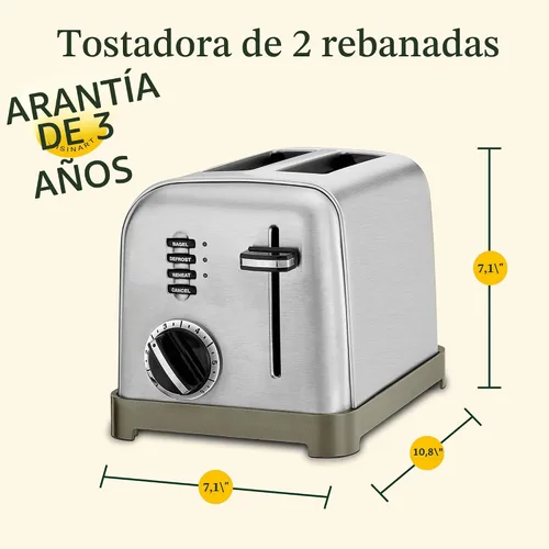 Vista 6 de Cuisinart CPT-160 Tostadora clásica de metal de 2 rebanadas, acero inoxidable cepillado