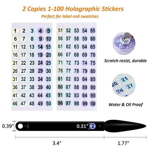 Vista 4 de Palitos para muestras de uñas con calcomanías numéricas, 100 unidades (negro) Nail Color Display Stiletto Tips with 2 copies 1-100 number